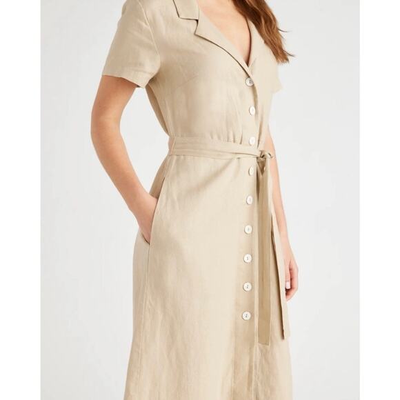 QUINCE Sandstone 100% European Linen Button Front Dress NWT Size Medium - Picture 3 of 7